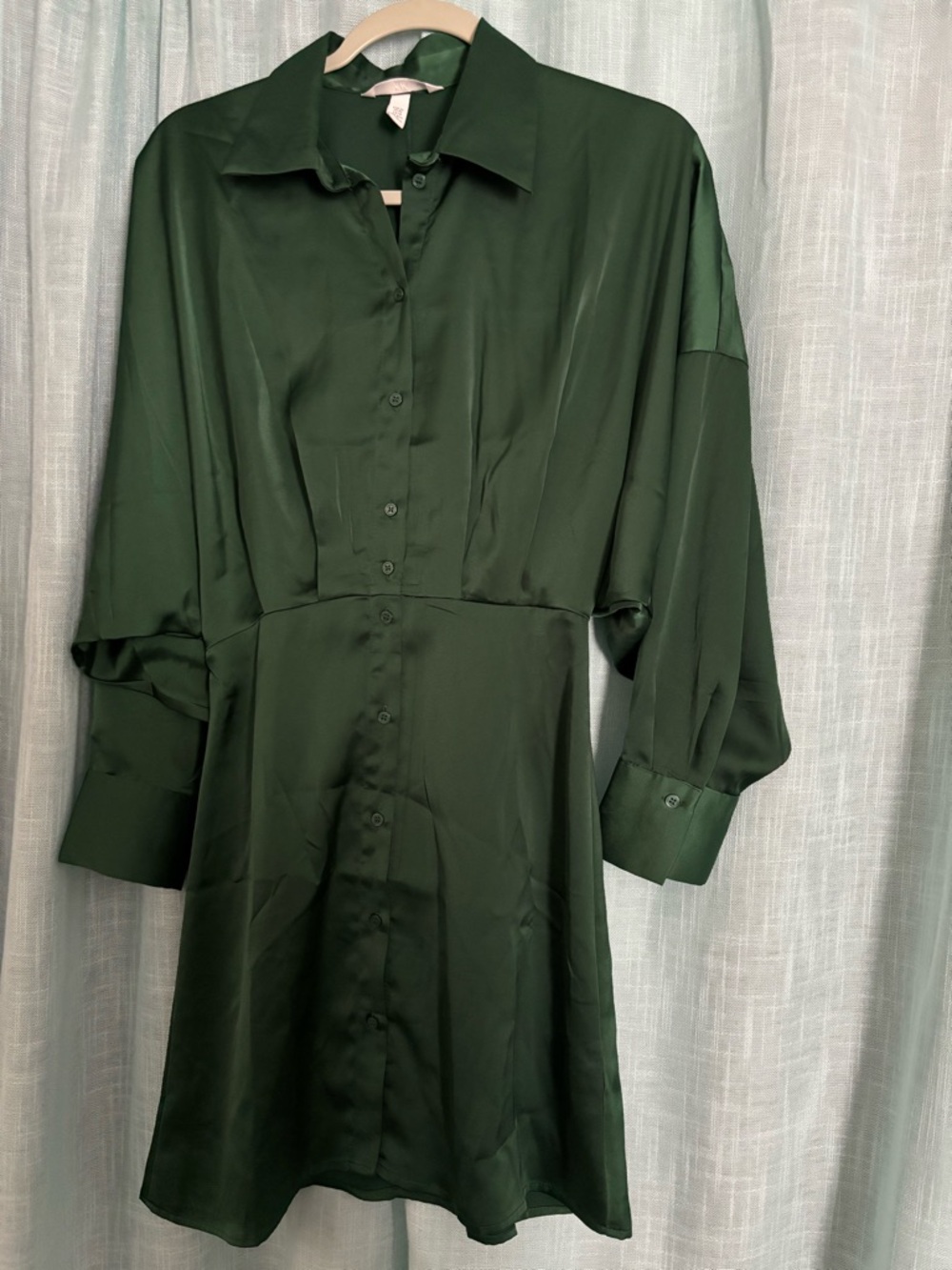 H&M Dark Green Button-Front Mini Shirt Dress